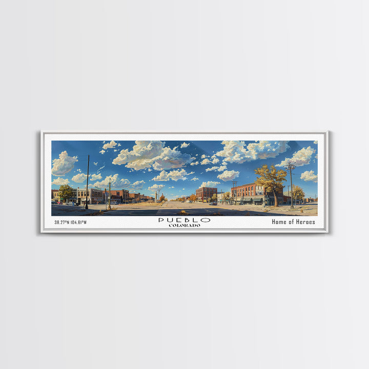 Pueblo Colorado Panoramic Print, Artistic Framed Canvas Print, Travel Poster Art, Home Decor, Office Wall Art, Gift Idea