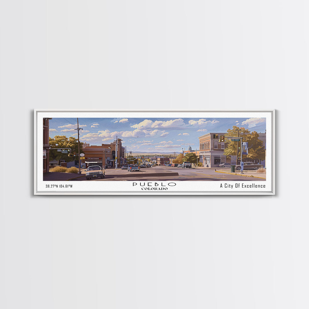 Pueblo Colorado Panoramic Print, Trendy Framed Canvas Print, City Travel Poster, Home Wall Art, Living Room Decor, Artistic Gift