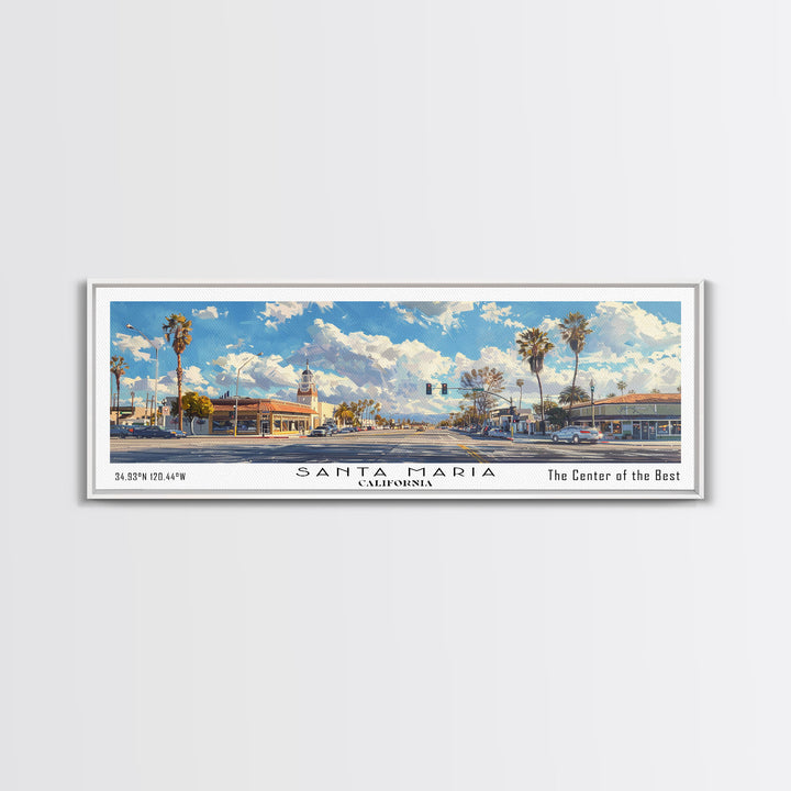 Santa Maria California Travel Poster, Framed Canvas Print, Office Decor, Wall Hanging, Travel Gift, Living Room Art, Vintage Style Art