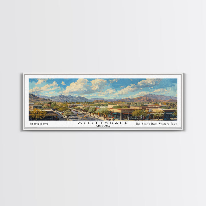 Scottsdale Arizona Travel Poster, Framed Canvas Print, Wall Art, Home Decor, Travel Gift, Living Room Art, Retro Style Art, Office Decor