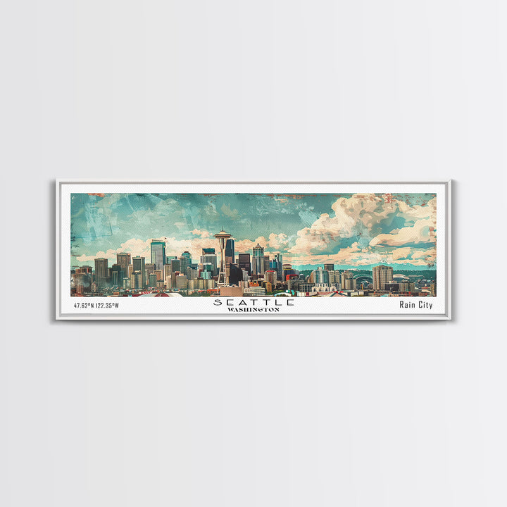Seattle Washington Travel Poster, Framed Canvas Print, Wall Art, Home Decor, Office Decor, Living Room Art, Travel Gift, Vintage Style