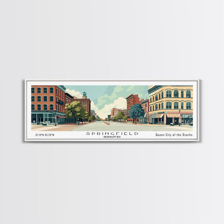 Springfield Illinois Panoramic Art, Mid Century Modern Framed Canvas Print, Retro Pop Art Travel Poster, Office Wall Art, Home Decoration