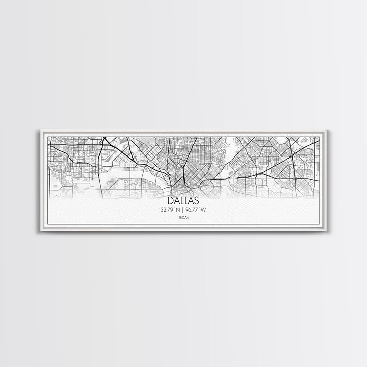 Panoramic Dallas City Map, Texas Art, Map Print, Minimalist Wall Art, Canvas Art, Housewarming Gift, Street Map Art, Closing Gift