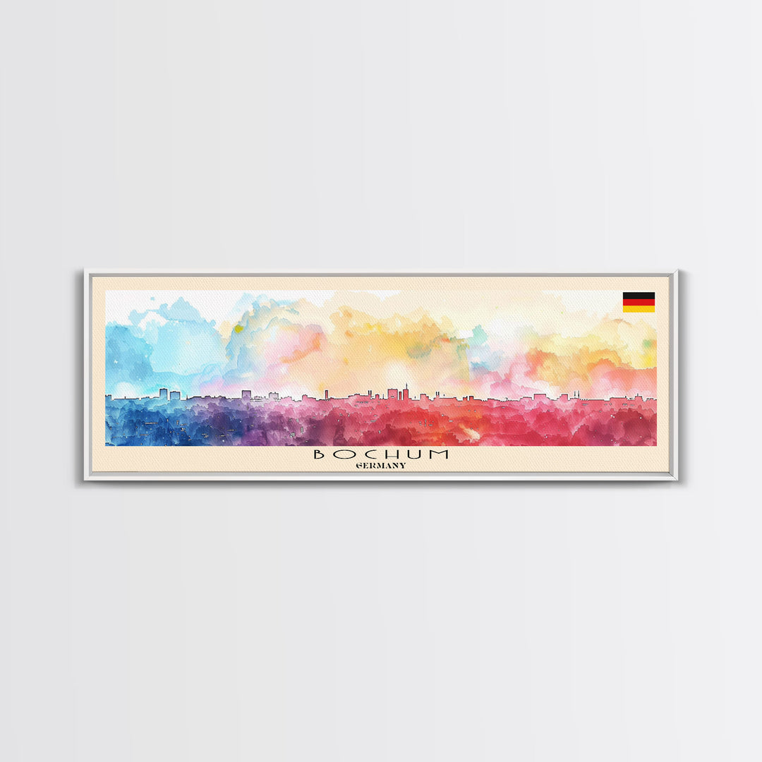 Bochum Germany Panoramic Travel Poster, Framed Canvas Print or Metal Wall Art, Travel Art, Home Decor, Panoramic Painting, Midcentury Art