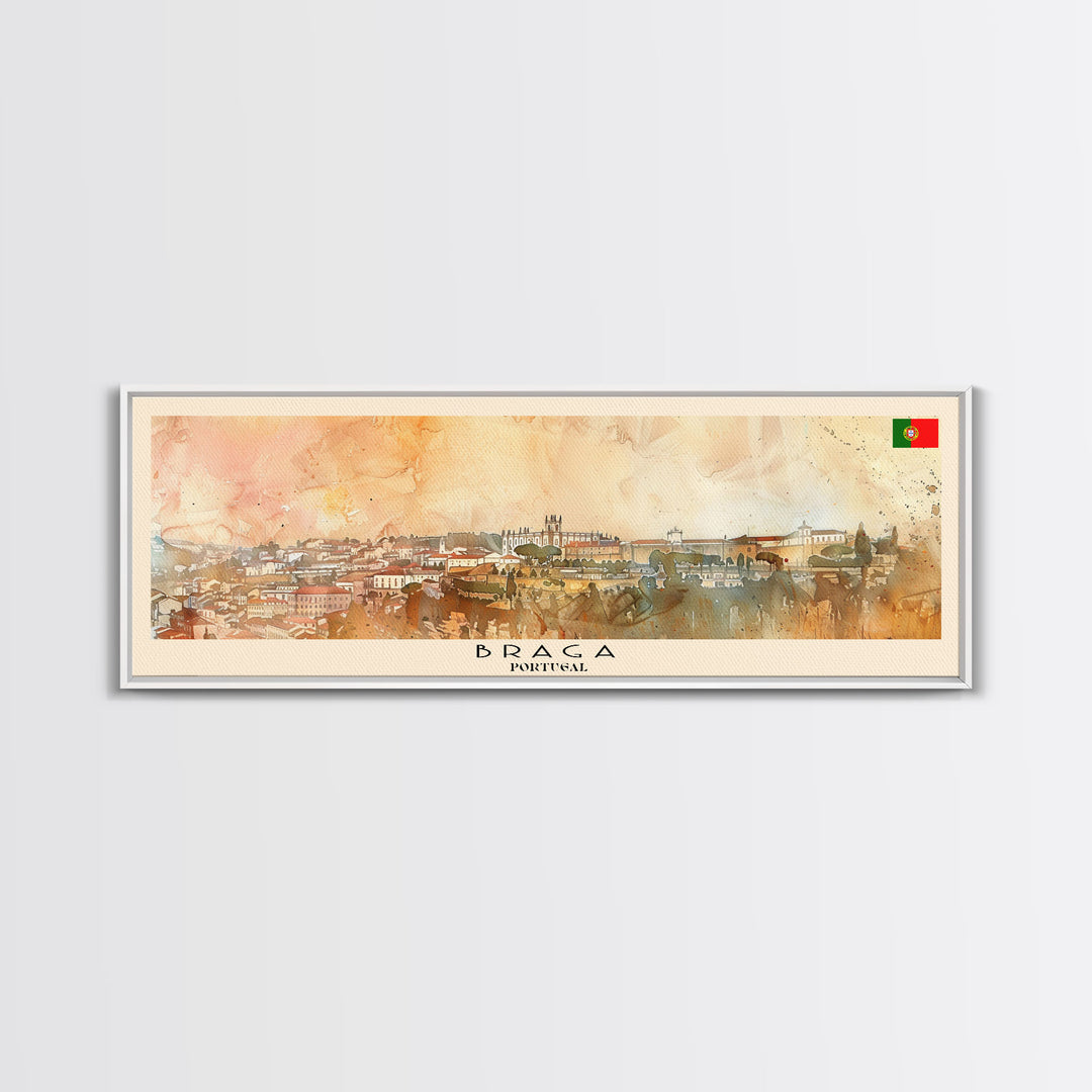 Braga Portugal Travel Art, City Art, Framed Canvas Print or Metal Wall Art, Europe Travel Poster, Panoramic Wall Art, Extra Wide Wall Art