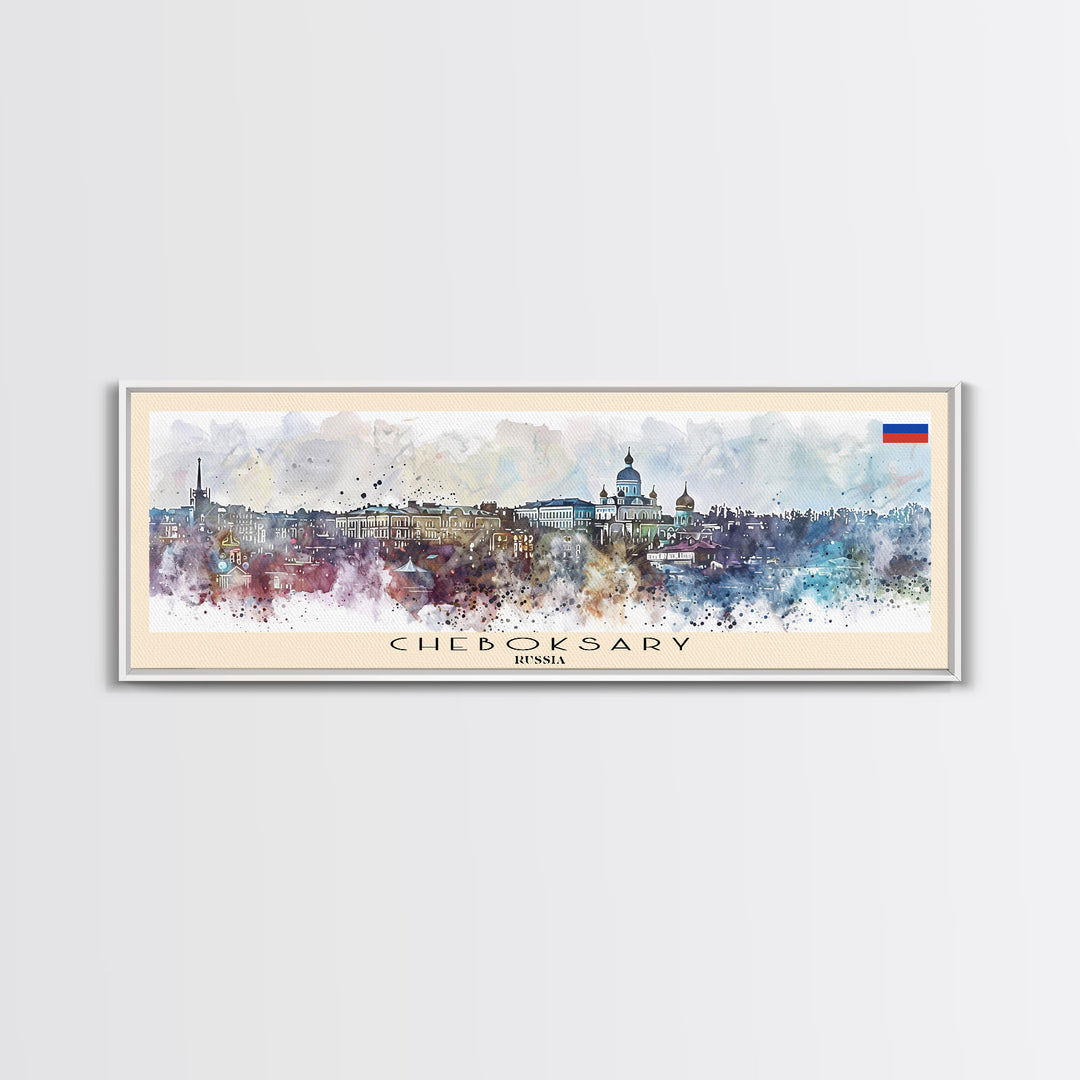 Cheboksary Russia Travel Art, City Art, Framed Canvas Print or Metal Wall Art, Europe Travel Poster, Panoramic Wall Art, Extra Wide Wall Art