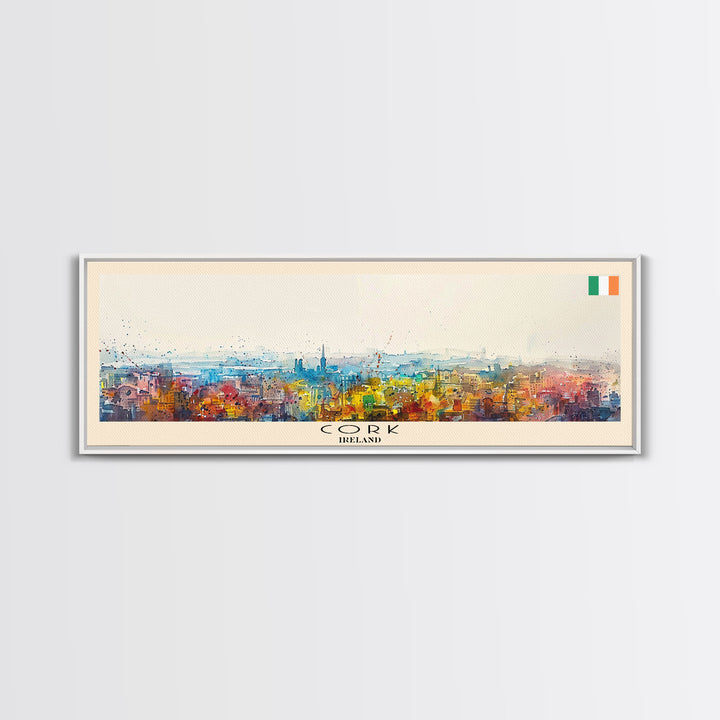 Cork Ireland Panoramic Travel Poster, Framed Canvas Print or Metal Wall Art, Travel Art, Home Decor, Panoramic Painting, Midcentury Art