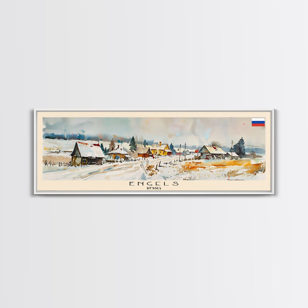 Engels Russia Panoramic Travel Poster, Framed Canvas Print or Metal Wall Art, Travel Art, Home Decor, Panoramic Painting, Midcentury Art