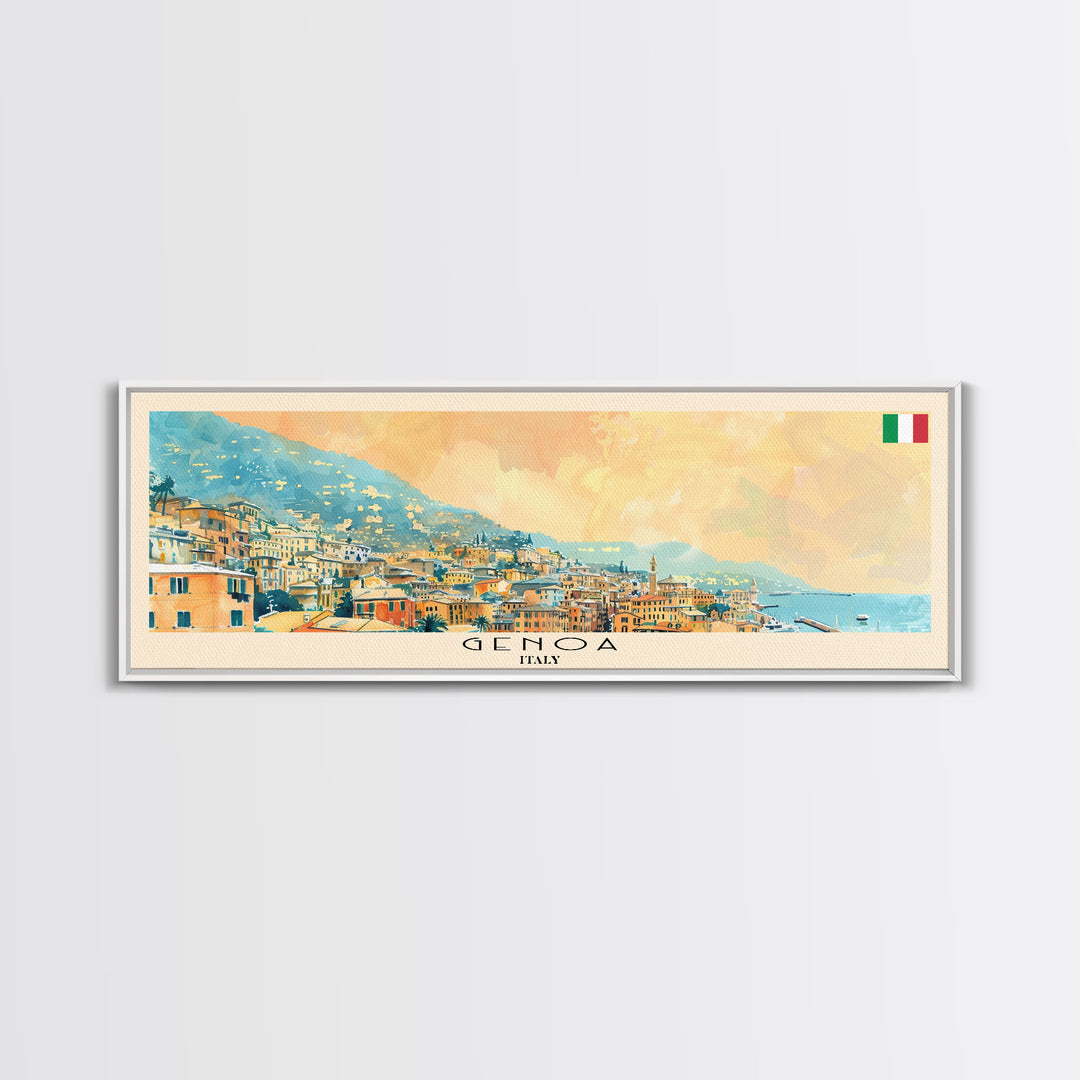 Genoa Italy Travel Art, City Art, Framed Canvas Print or Metal Wall Art, Europe Travel Poster, Panoramic Wall Art, Extra Wide Wall Art