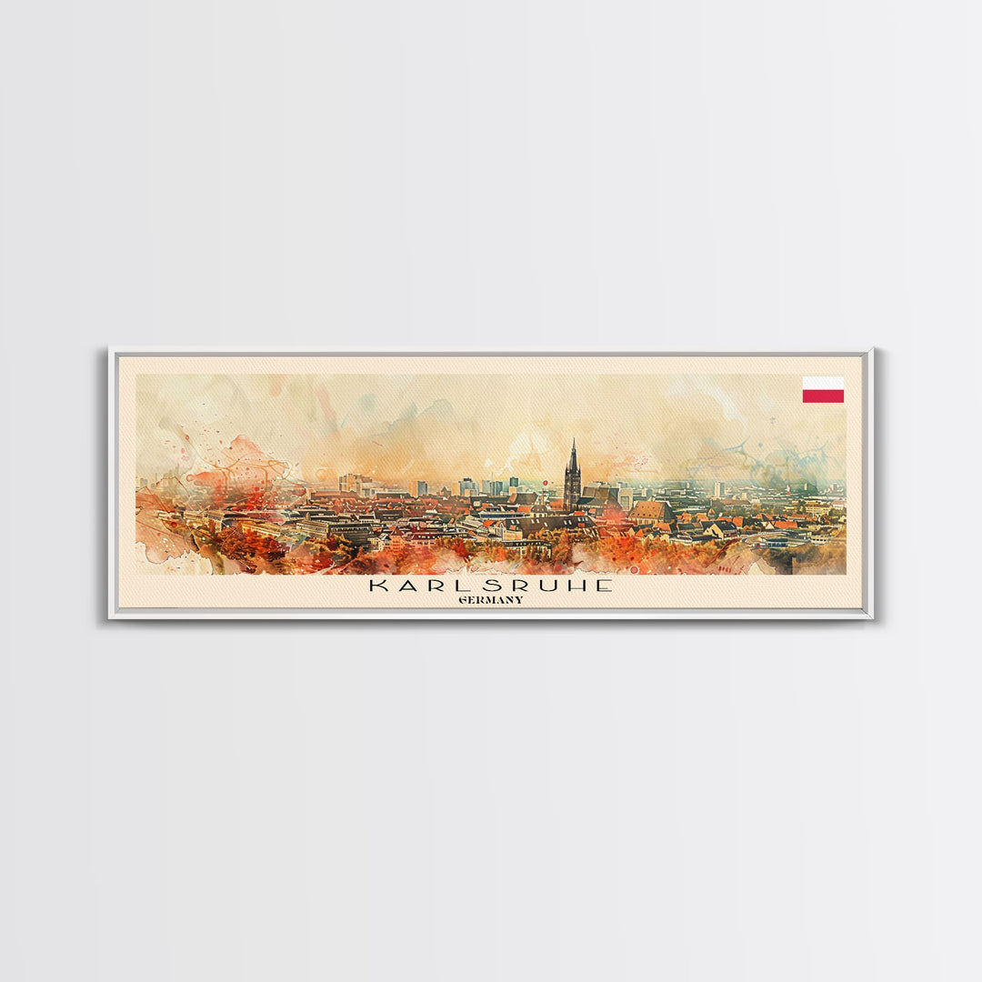 Karlsruhe Germany Panoramic Travel Poster, Framed Canvas Print or Metal Wall Art, Travel Art, Home Decor, Panoramic Painting, Midcentury Art