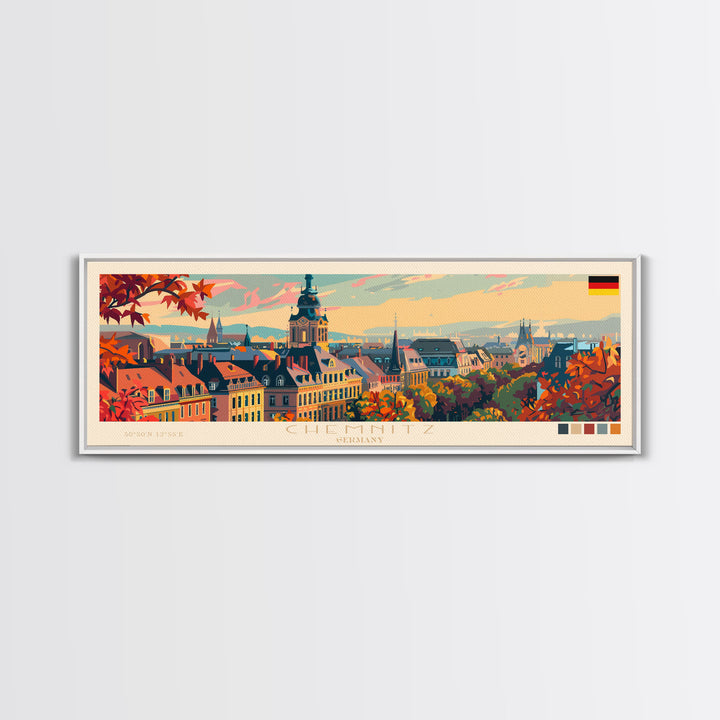 Chemnitz Germany Wall Art, Panoramic Travel Poster, Panoramic Framed Canvas Print, City Wall Art, Wall Hanging Home Decor, Travel Art
