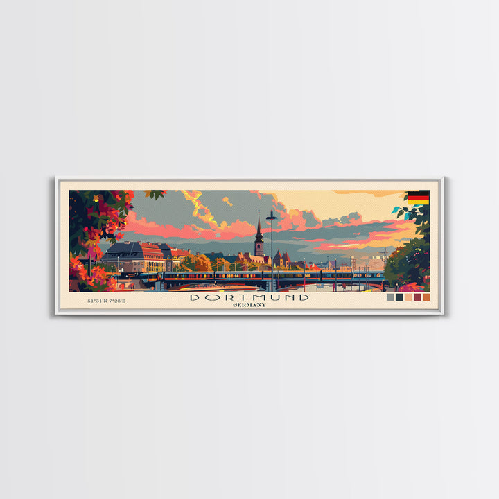 Dortmund Germany Wall Art, Panoramic Travel Poster, Panoramic Framed Canvas Print, City Wall Art, Wall Hanging Home Decor, Travel Art