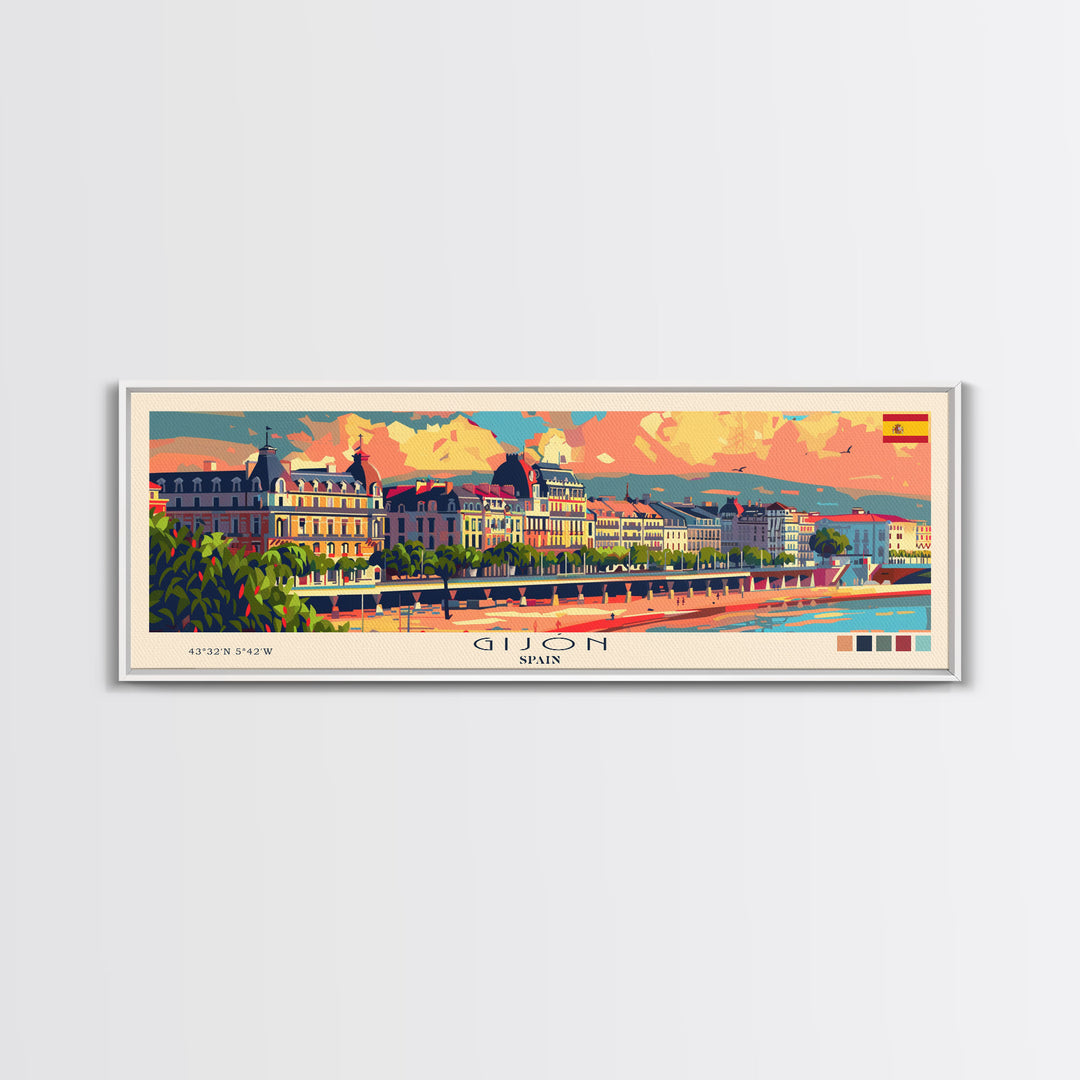 Gijón Spain Travel Print Wall Art, Panoramic City Art, Travel Art, Wall Decor, Vacation Gift, Framed Canvas Print Or Metal Art