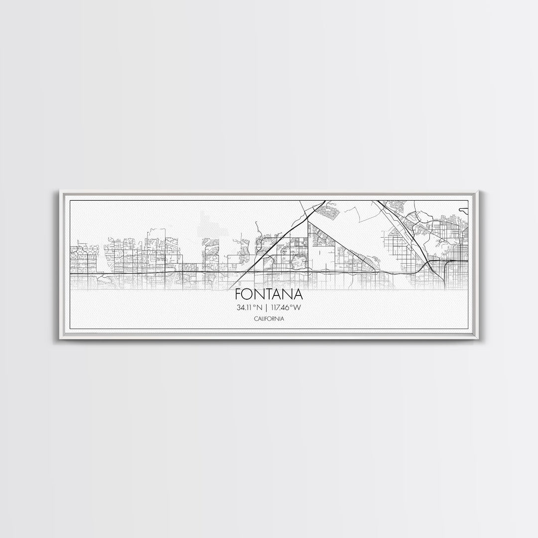 Panoramic Fontana City Map, California Art, Map Print, Minimalist Wall Art, Canvas Art, Housewarming Gift, Street Map Art, Closing Gift
