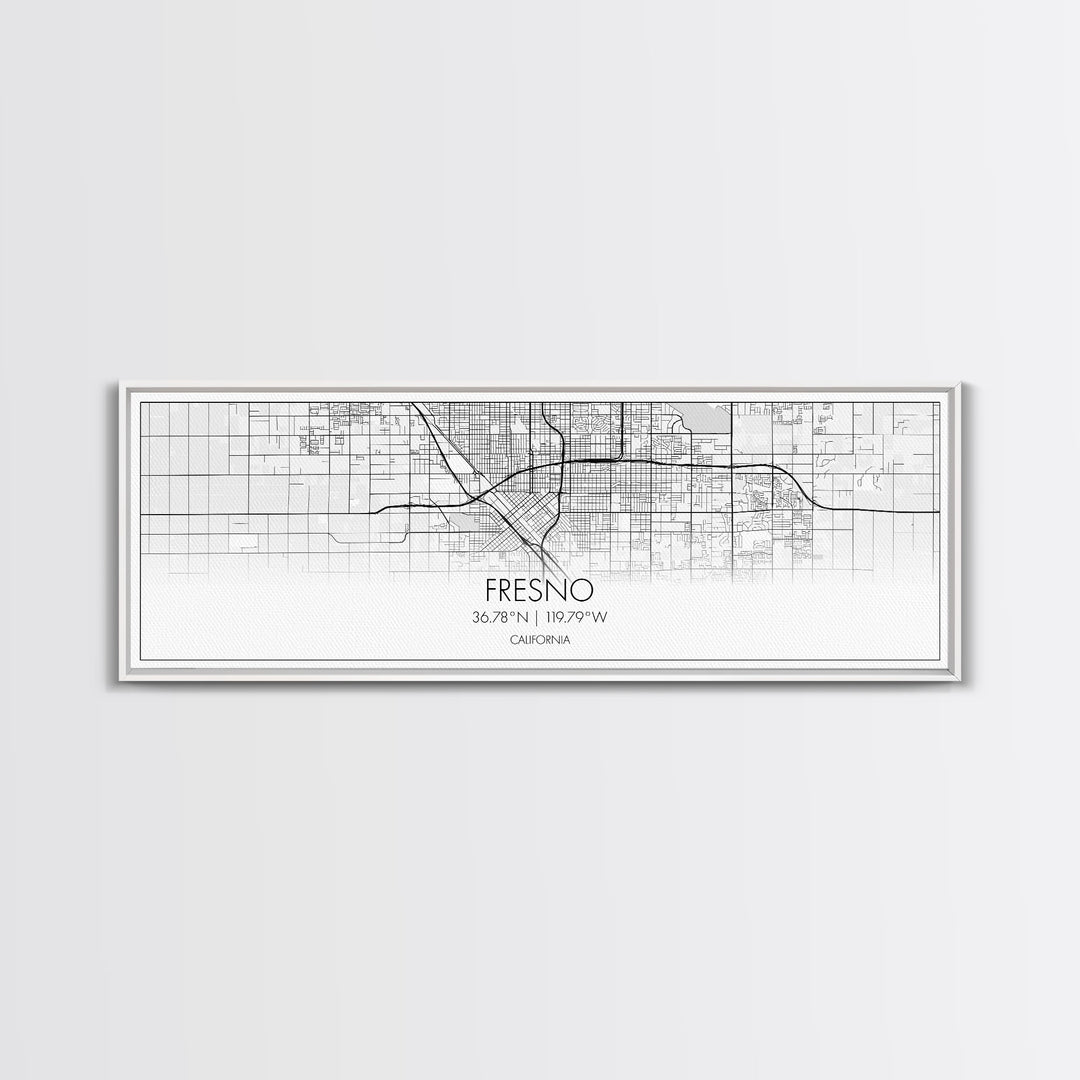 Panoramic Fresno City Map, California Art, Map Print, Minimalist Wall Art, Canvas Art, Housewarming Gift, Street Map Art, Closing Gift