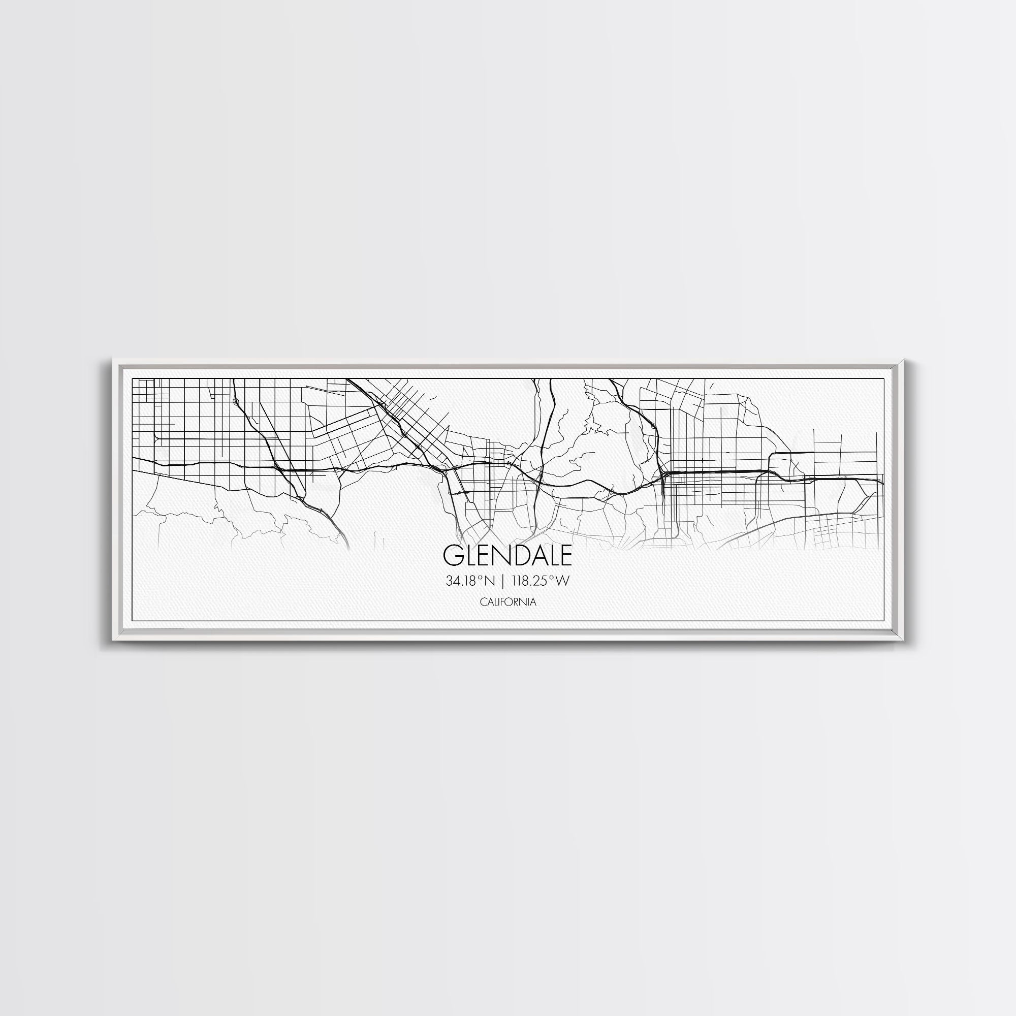 Panoramic Glendale City Map, California Art, Map Print, Minimalist Wall Art, Canvas Art, Housewarming Gift, Street Map Art, Closing Gift