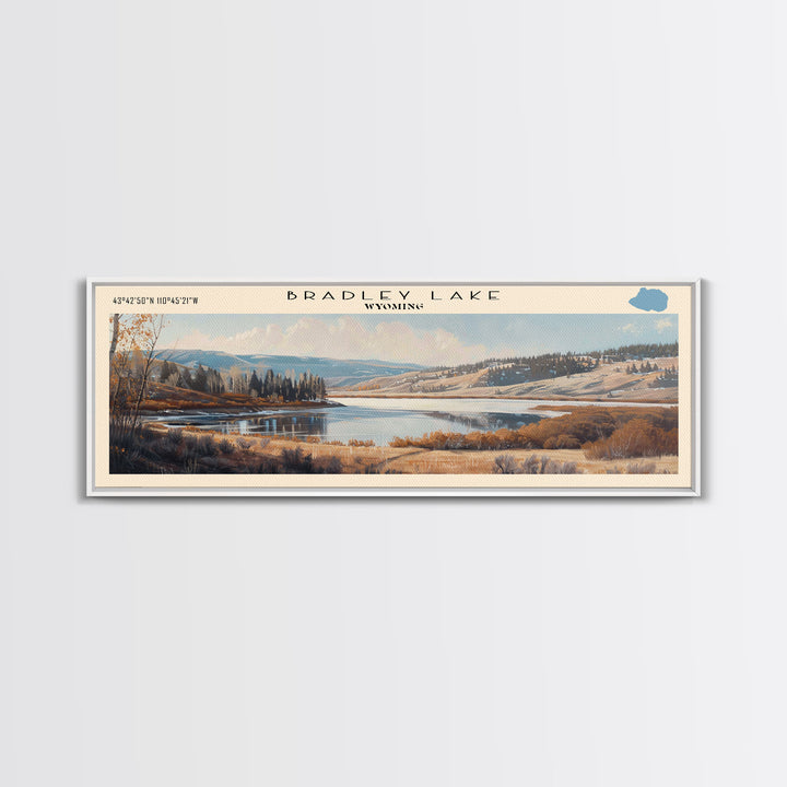 Bradley Lake Wyoming Framed Canvas Print, Panoramic Lake House Decor, Wall Art, Travel Poster, Rustic Lake Painting, Nature Art