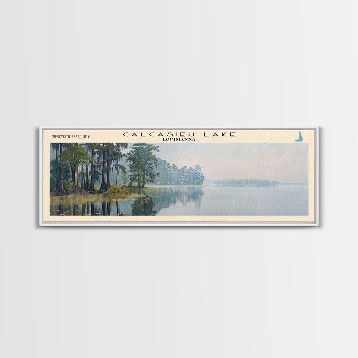 Calcasieu Lake Framed Canvas Print, Lake House Art, Panoramic Wall Art, Travel Poster, Minimalist Lake Painting, Home Decor