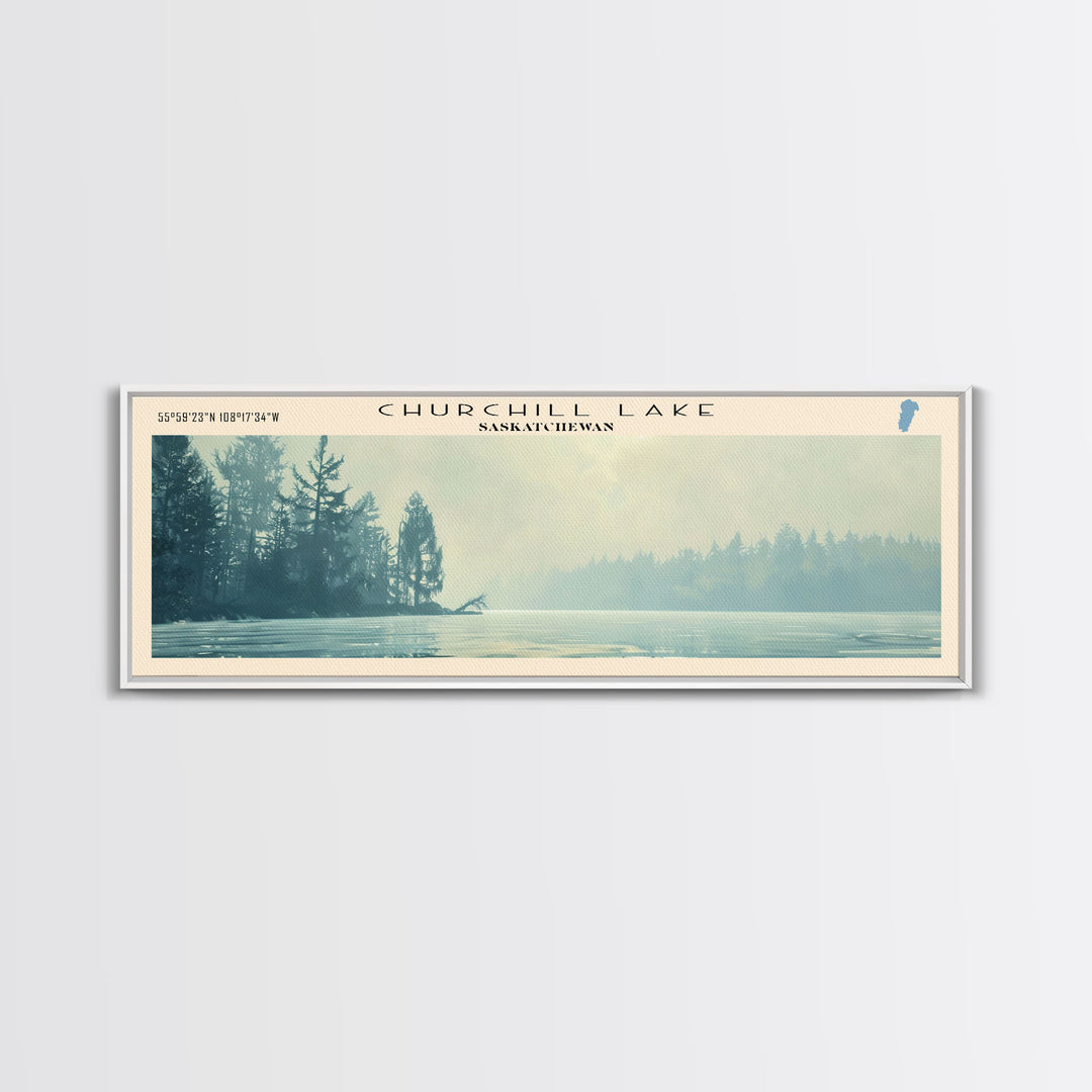 Churchill Lake Framed Canvas Print, Panoramic Lake House Decor, Wide Wall Art, Travel Poster, Modern Lake Painting, Nature Art