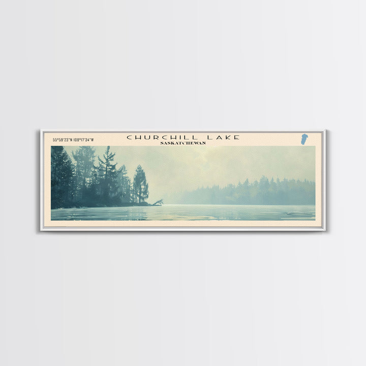 Churchill Lake Framed Canvas Print, Panoramic Lake House Decor, Wide Wall Art, Travel Poster, Modern Lake Painting, Nature Art