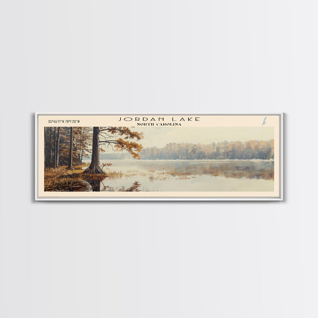 Jordan Lake North Carolina Framed Canvas Print, Lake House Art, Panoramic Travel Poster, Wall Art, Stunning Lake Painting, Home Decor