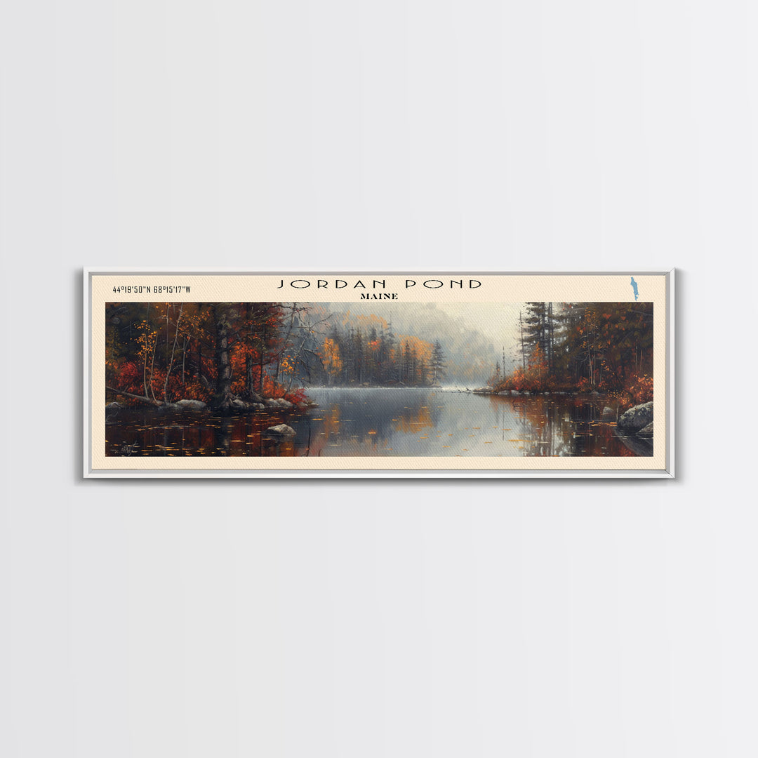 Jordan Pond Maine Framed Canvas Print, Panoramic Lake House Decor, Wall Art, Travel Poster, Scenic Lake Painting, Nature Art