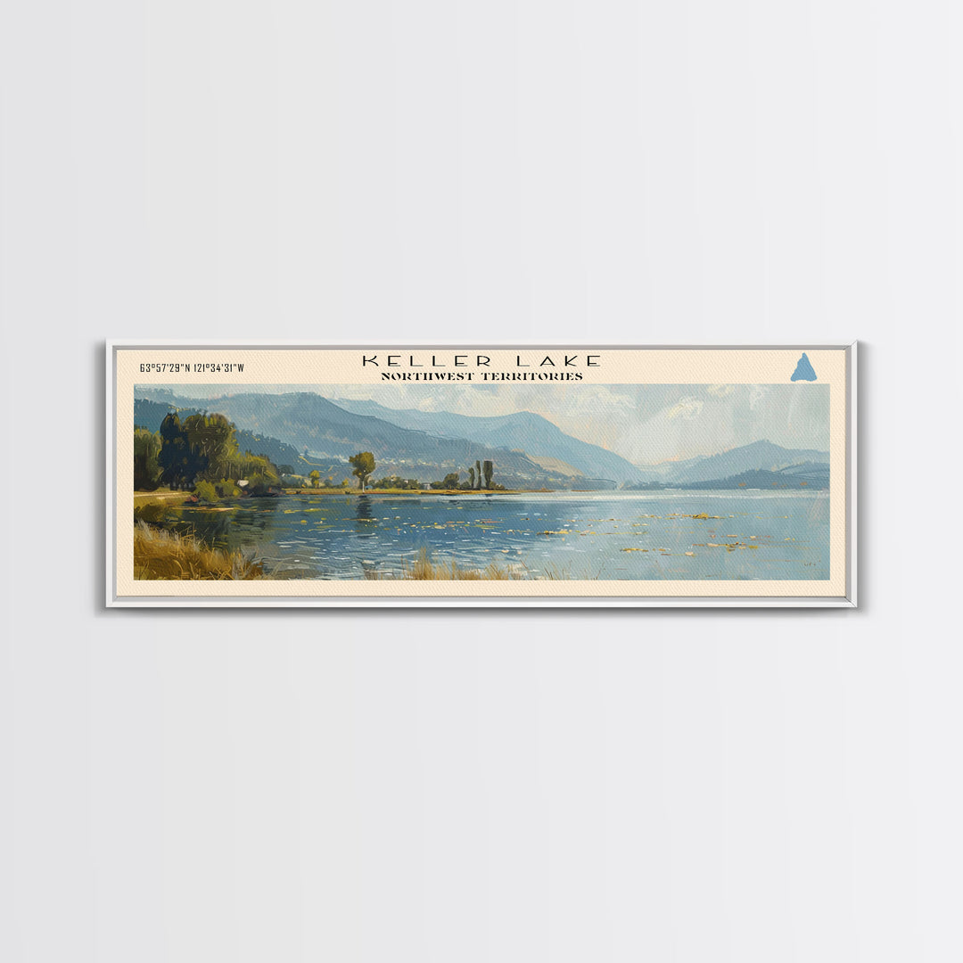 Keller Lake Framed Canvas Print, Panoramic Lake House Decor, Wall Art, Travel Poster, Scenic Lake Painting, Nature Art