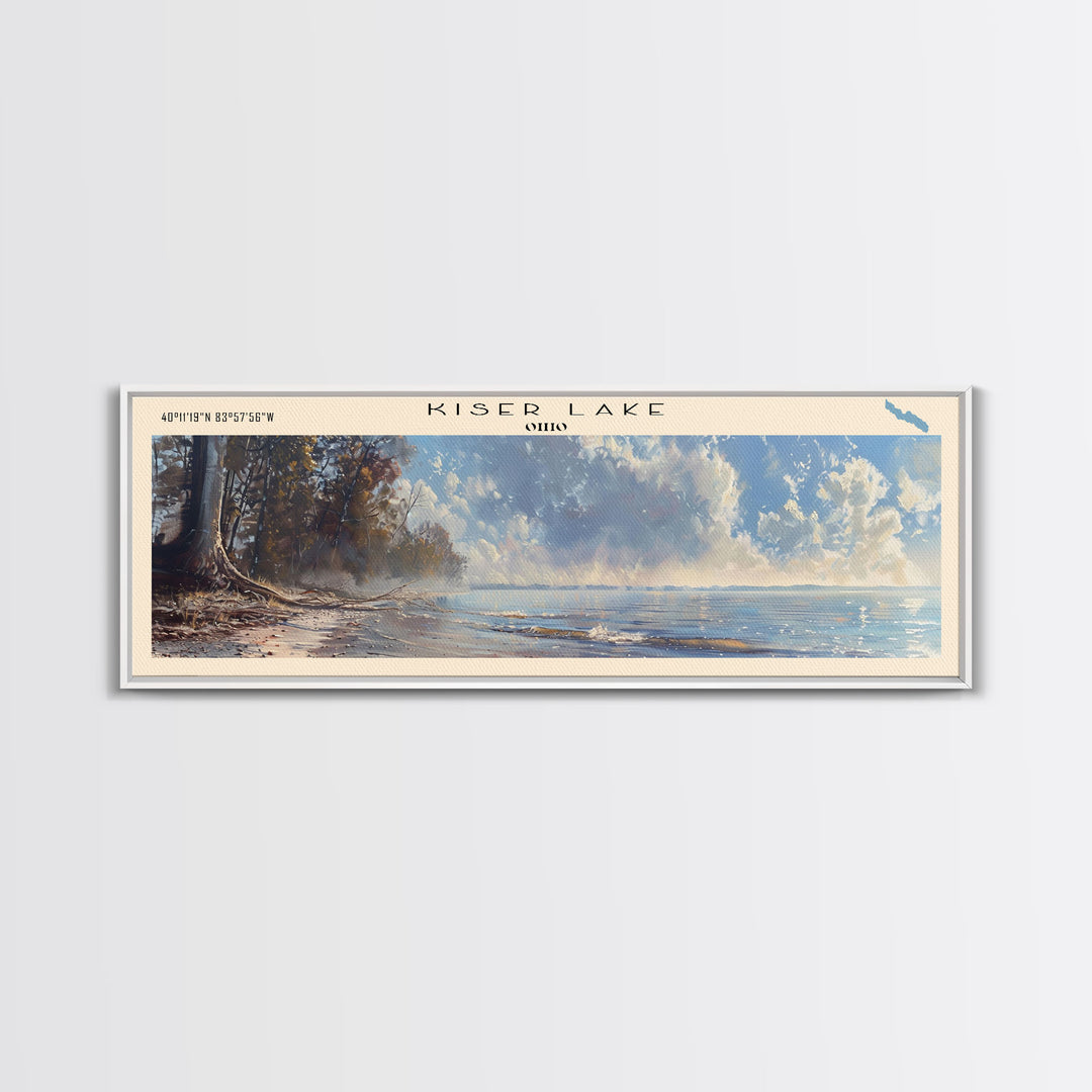 Kiser Lake Ohio Framed Canvas Print, Lake House Art, Panoramic Wall Art, Travel Poster, Scenic Lake Painting, Home Decor