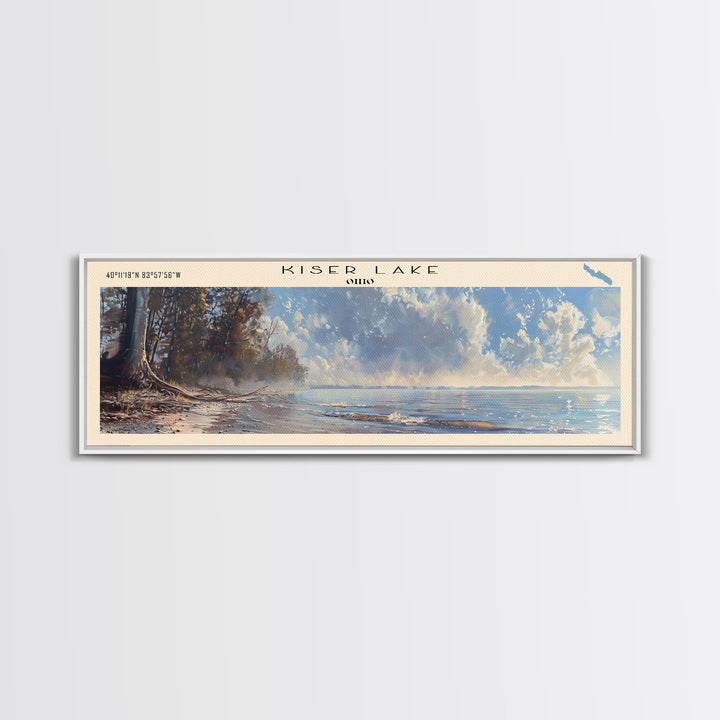 Kiser Lake Ohio Framed Canvas Print, Lake House Art, Panoramic Wall Art, Travel Poster, Scenic Lake Painting, Home Decor