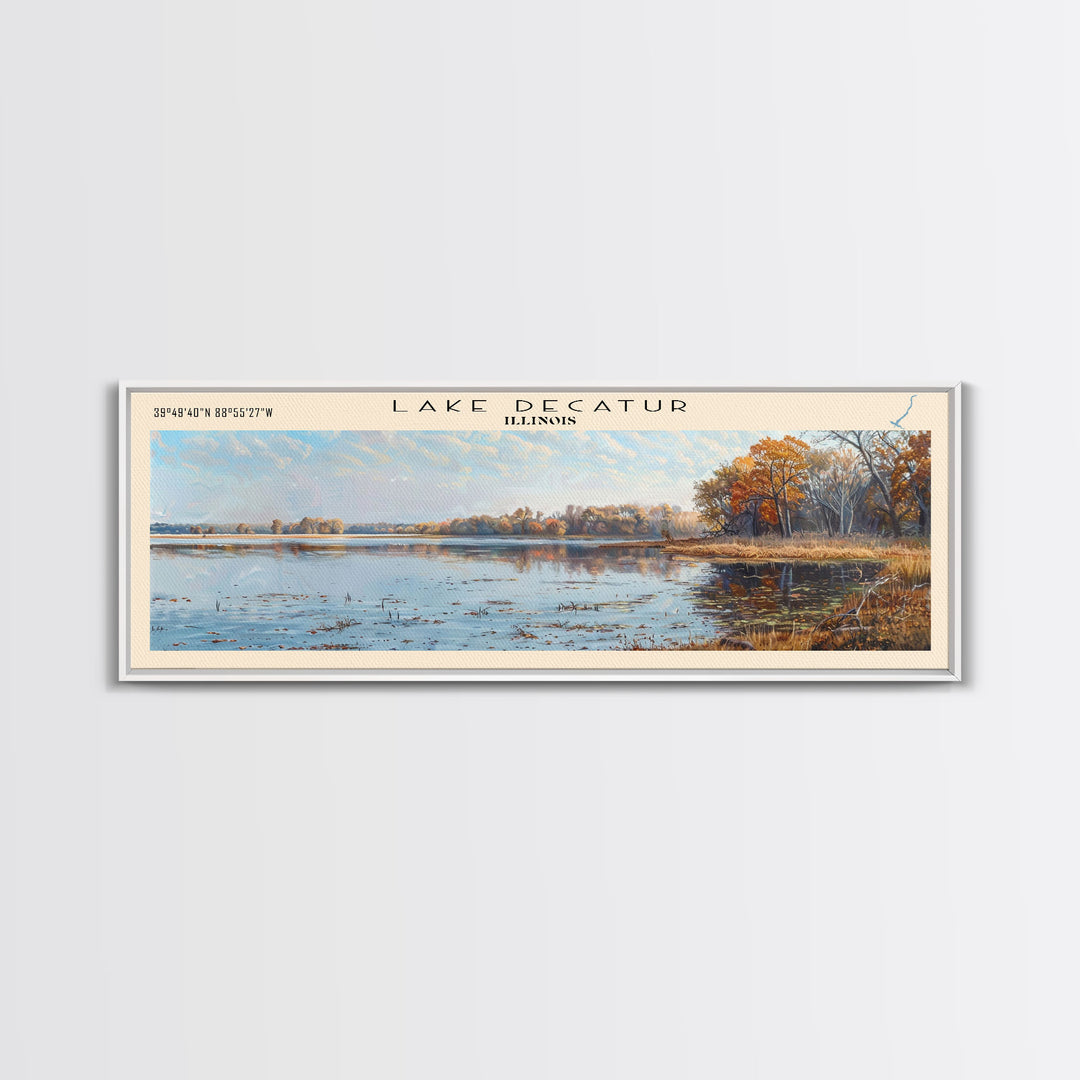 Lake Decatur Illinois Framed Canvas Print, Lake House Decor, Panoramic ...