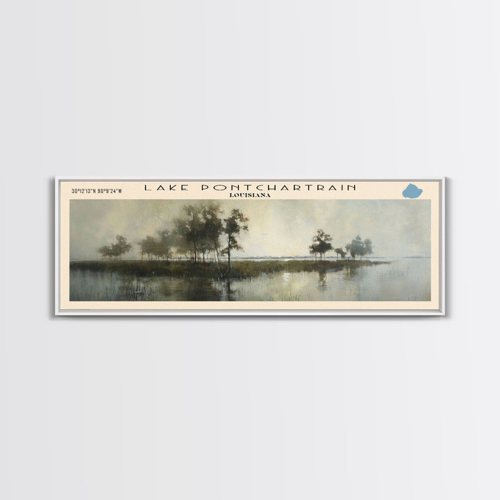Lake Pontchartrain Framed Canvas Print, Lake House Decor, Panoramic Wall Art, Travel Poster, Stunning Landscape Painting, Bedroom Decor