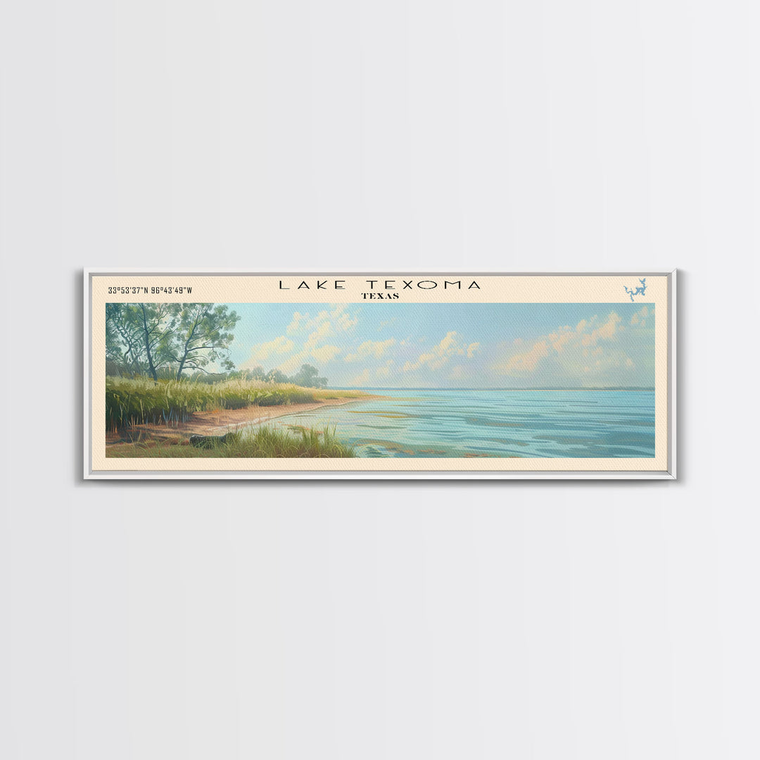 Lake Texoma Texas Framed Canvas Print, Lake House Decor, Panoramic Wall Art, Travel Poster, Stunning Landscape Painting, Cottage Art