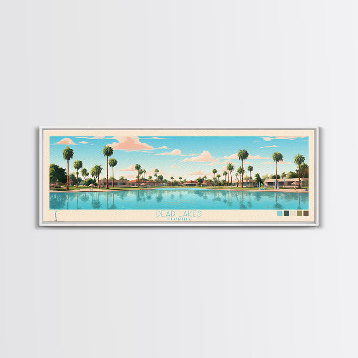 Dead Lakes Florida Framed Canvas Print, Midcentury Modern Panoramic Wall Art, Bedroom Decor, Pop Art, Travel Poster Art, Scenic Nature Painting