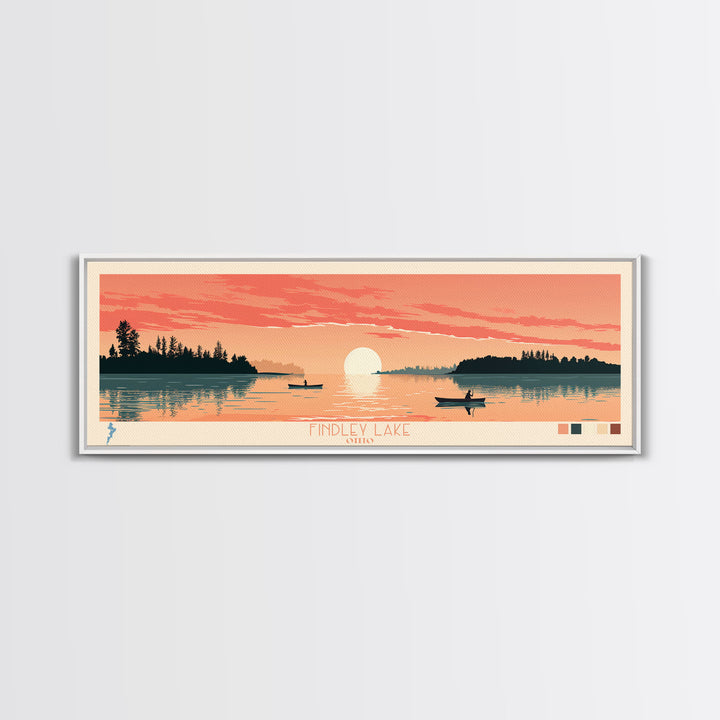 Findley Lake Ohio Framed Canvas Print, Panoramic Wall Art, Midcentury Modern, Pop Art, Bedroom Decor, Travel Poster, Nature Art, Artistic Decor