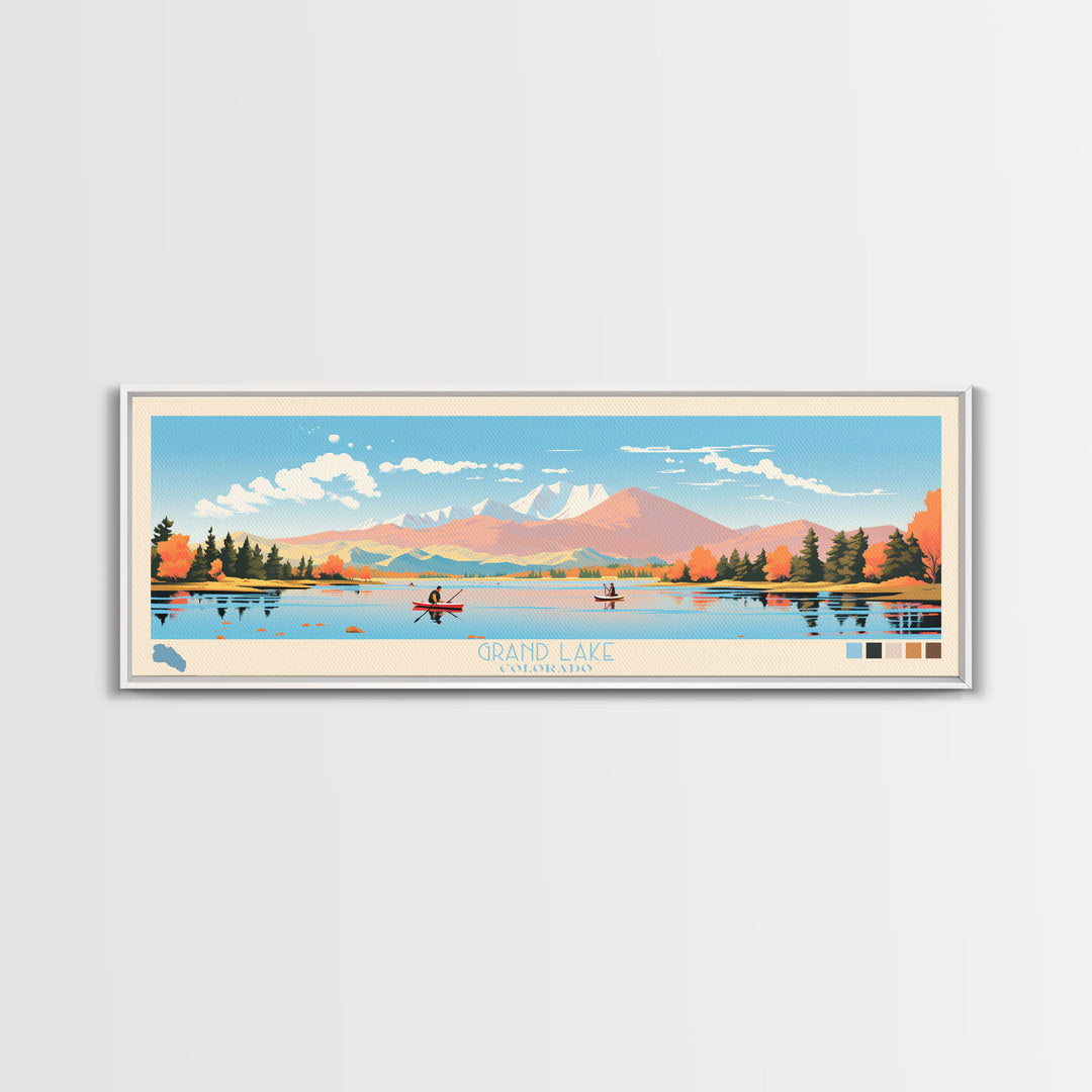 Grand Lake Colorado Framed Canvas Print, Panoramic Wall Art, Midcentury Modern, Pop Art, Living Room Decor, Travel Poster, Nature Art, Home Decor