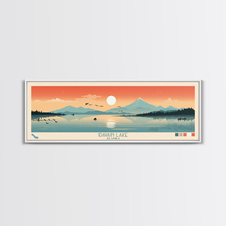 Idavain Lake Alaska Framed Canvas Print, Panoramic Wall Art, Midcentury Modern, Pop Art, Bedroom Decor, Travel Poster, Nature Art