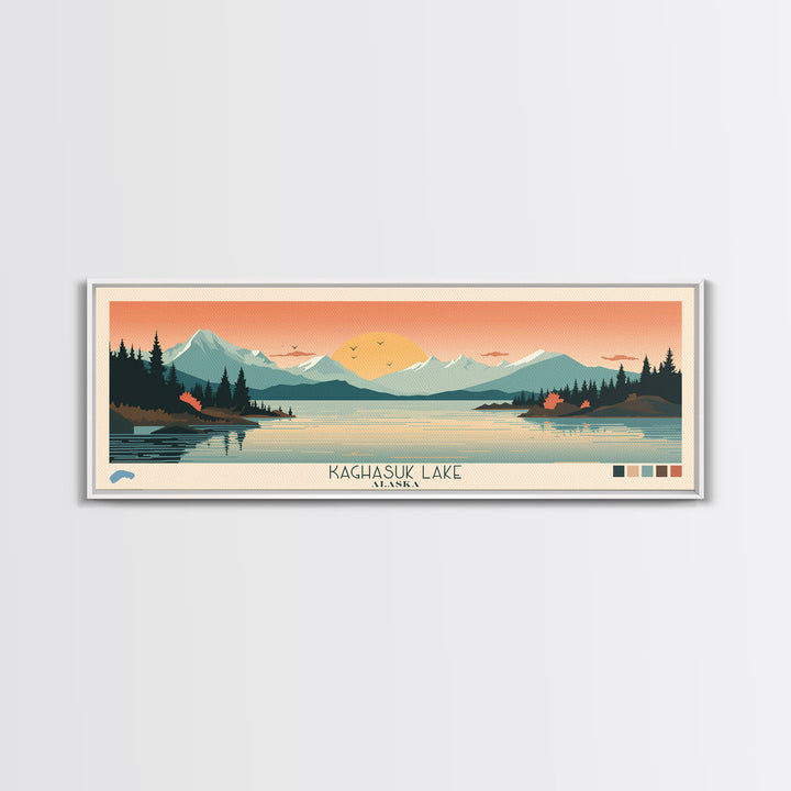Kaghasuk Lake Alaska Framed Canvas Print, Panoramic Wall Art, Midcentury Modern, Pop Art, Bedroom Art, Travel Poster, Home Decor