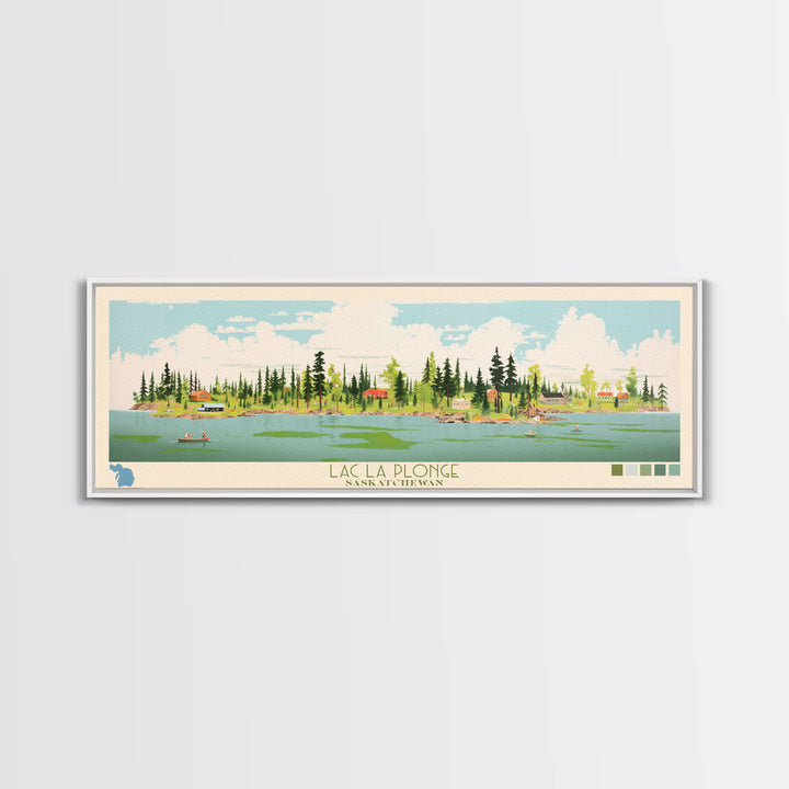 Lac La Plonge Saskatchewan Framed Canvas Print, Panoramic Wall Art, Midcentury Modern, Pop Art, Bedroom Art, Travel Poster, Living Room Decor