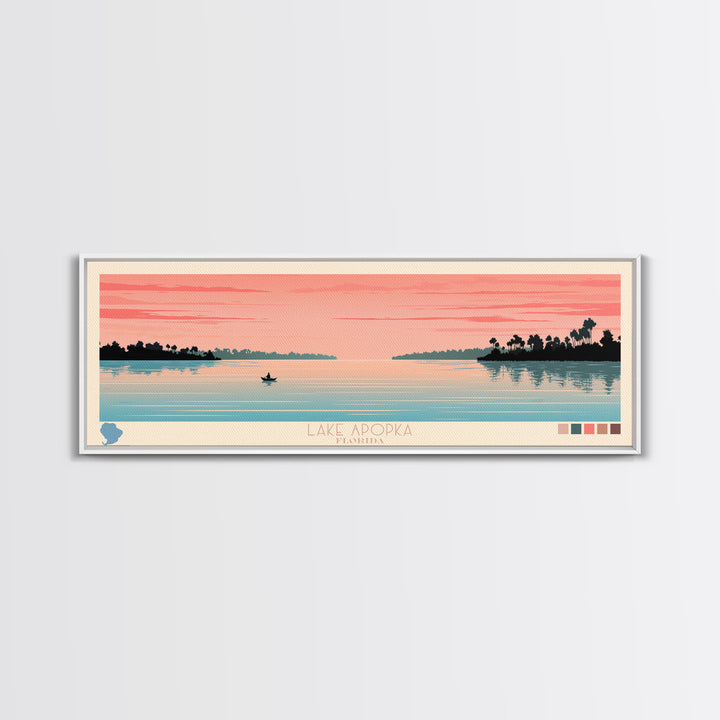 Lake Apopka Florida Framed Canvas Print, Panoramic Art, Midcentury Modern, Pop Art, Living Room Wall Art, Travel Poster, Lake House Decor