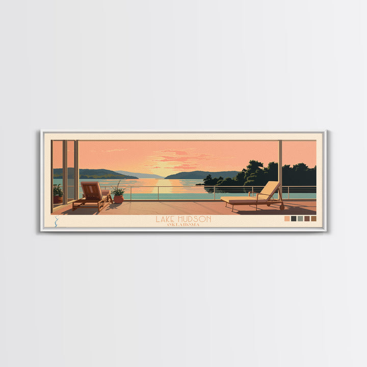 Lake Hudson Oklahoma Framed Canvas Print, Panoramic Wall Art, Midcentury Modern, Pop Art, Lake House Art, Travel Poster, Bedroom Decor