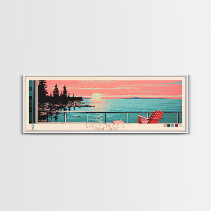 Lake Metigoshe North Dakota Framed Canvas Print, Panoramic Wall Art, Midcentury Modern, Pop Art, Living Room Decor, Travel Poster
