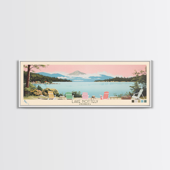 Lake Nottely Georgia Framed Canvas Print, Panoramic Wall Art, Midcentury Modern, Pop Art, Living Room Decor, Travel Poster, Lake House Art
