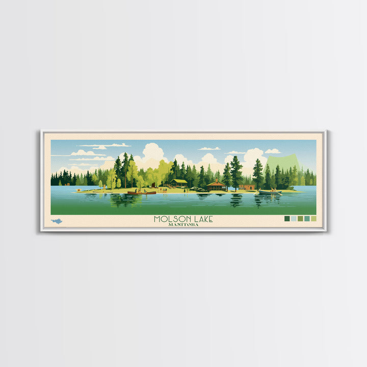 Molson Lake, Manitoba Framed Canvas Print, Panoramic Wall Art, Midcentury Modern, Pop Art, Home Decor, Travel Poster, Bedroom Art