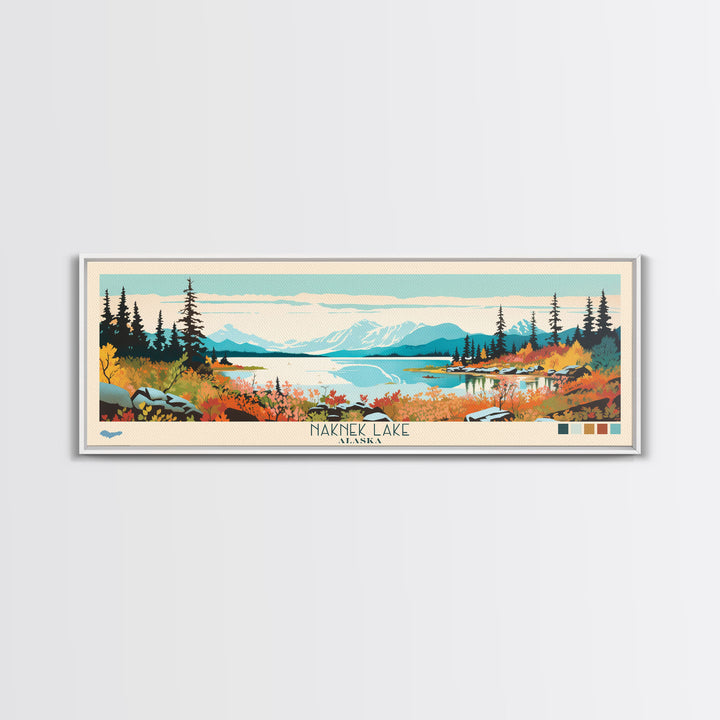 Naknek Lake, Alaska Framed Canvas Print, Panoramic Wall Art, Midcentury Modern, Pop Art, Home Decor, Travel Poster, Living Room Art