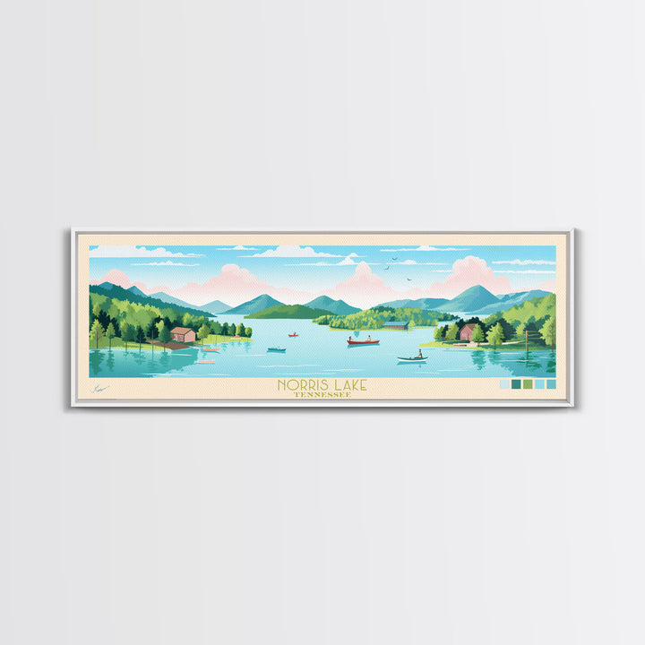 Norris Lake, Tennessee Framed Canvas Print, Panoramic Wall Art, Midcentury Modern, Pop Art, Home Decor, Travel Poster, Living Room Art