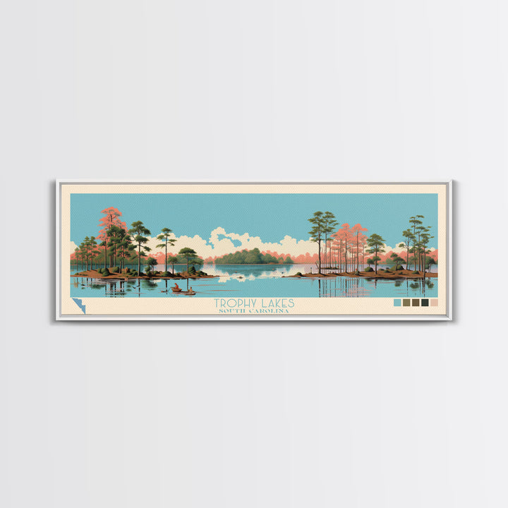 Trophy Lakes, South Carolina Framed Canvas Print, Lake House Decor, Midcentury Modern Art, Pop Art, Travel Poster, Living Room Wall Art