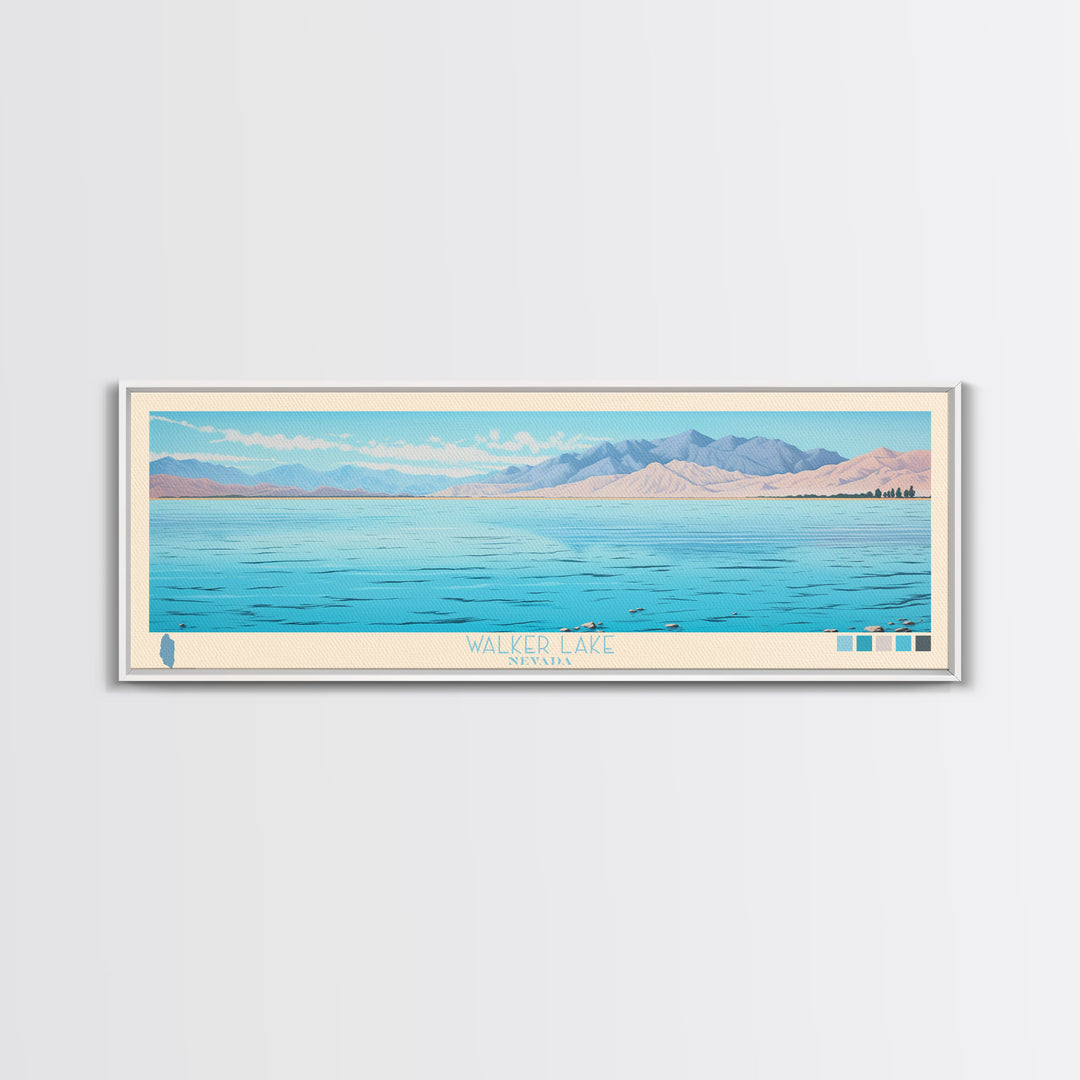 Walker Lake, Nevada Framed Canvas Print, Panoramic Lake House Decor, Midcentury Modern Art, Pop Art, Travel Poster, Bedroom Wall Art
