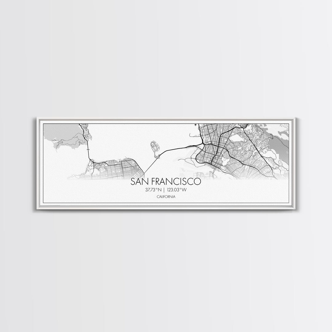 Panoramic San Francisco City Map, California Art, Map Print, Minimalist Wall Art, Canvas Art, Housewarming Gift, Street Map, Closing Gift