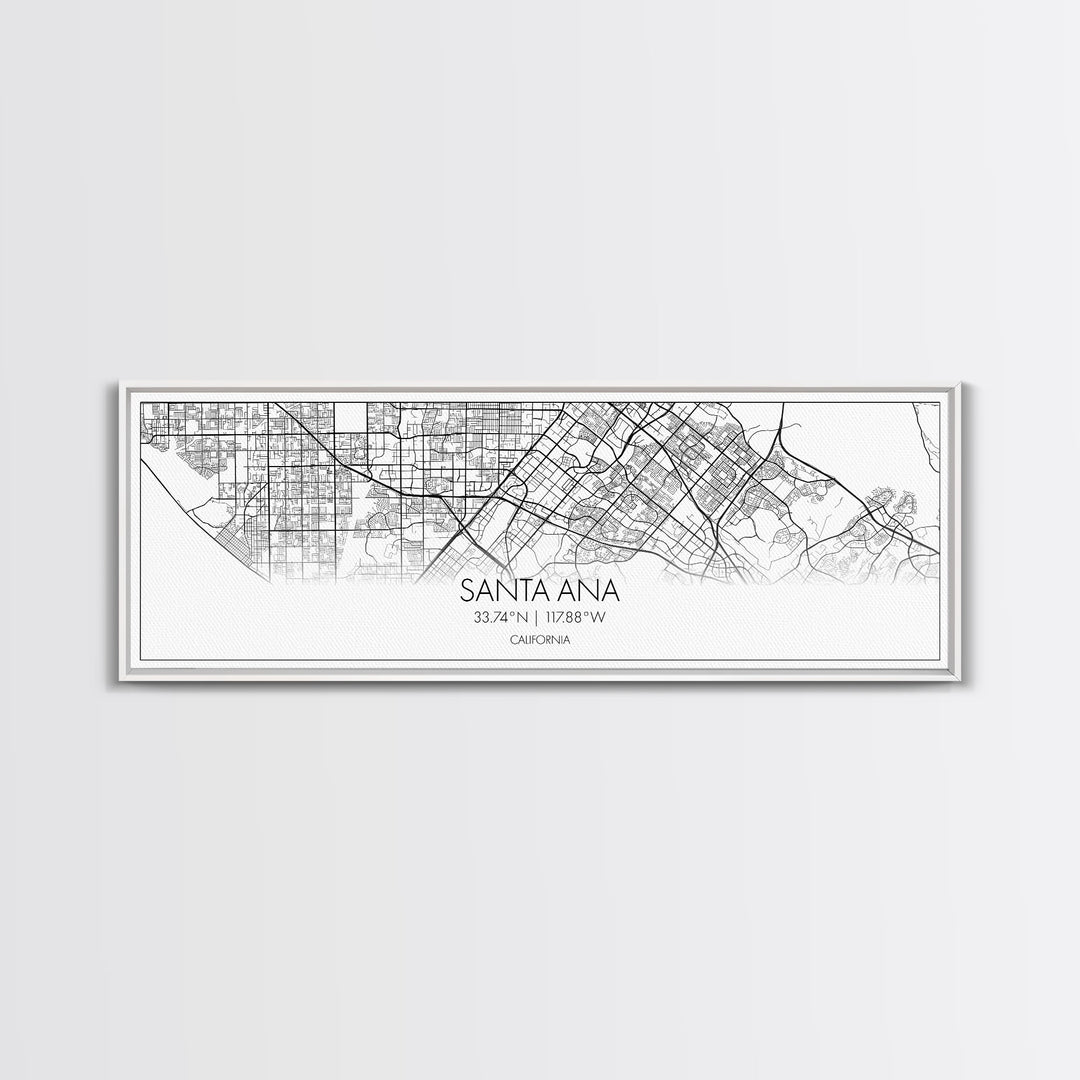 Panoramic Santa Ana City Map, California Art, Map Print, Minimalist Wall Art, Canvas Art, Housewarming Gift, Street Map Art, Closing Gift