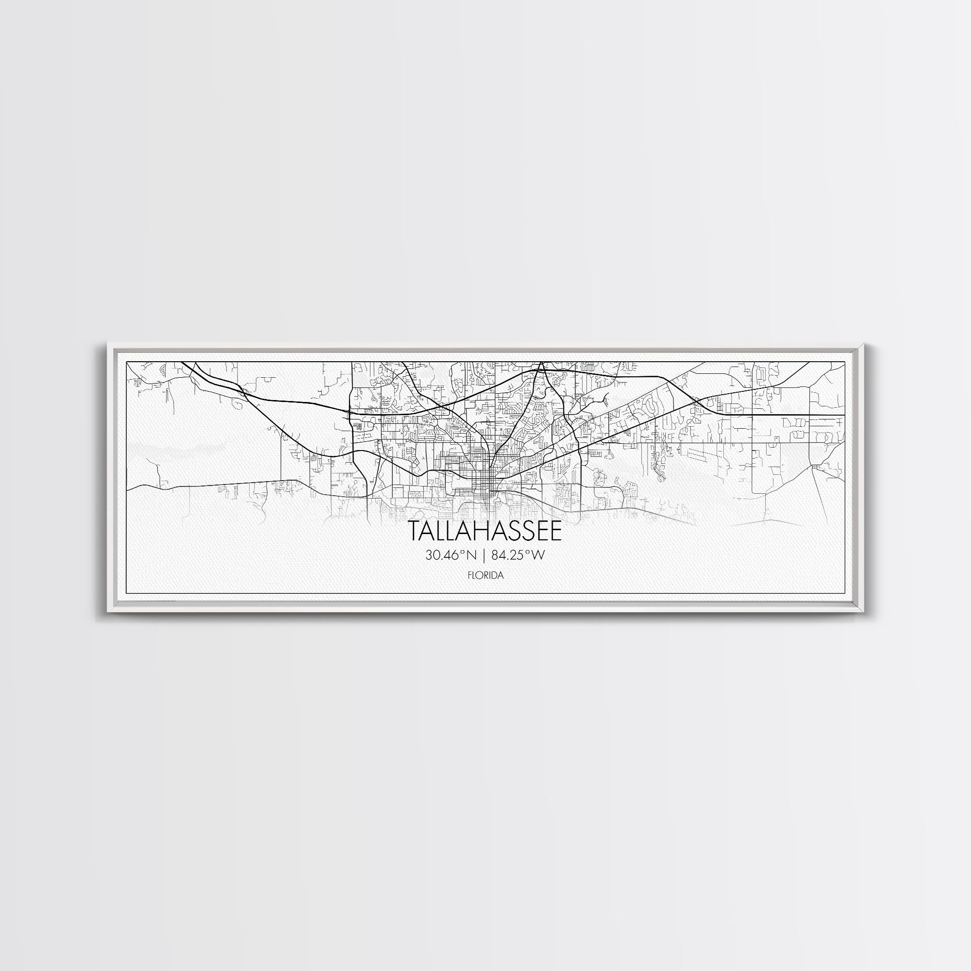 Panoramic Tallahassee City Map, Florida Art, Map Print, Minimalist Wall Art, Canvas Art, Housewarming Gift, Street Map Art, Closing Gift